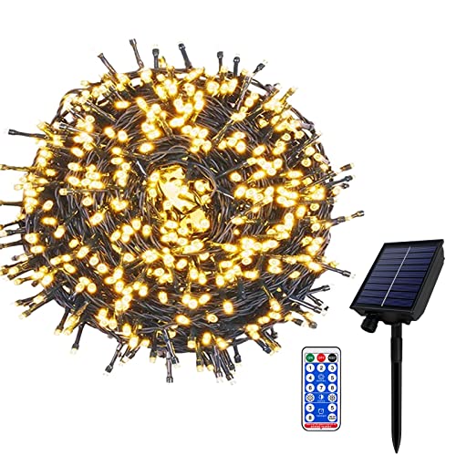 AufuN Solar Lichterkette Außen, 100M 1000 LED Solarlichterkette Wasserdicht Warmweiß 8 Modi Lichter mit Fernbedienung für Garten Party Balkon Terrasse Hochzeit Tor Hof Bäume Yard Haus Deko (100m) von AufuN