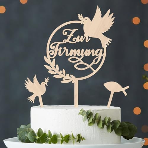 Tortendeko Firmung Holz, Cake Topper Zur Firmung, Tortendeko Firmung Mädchen Junge, Taube Fisch Torten Topper Firmung Tortendeko, Kuchen Deko Firmung Tortenstecker Kuchendeko von Augesak