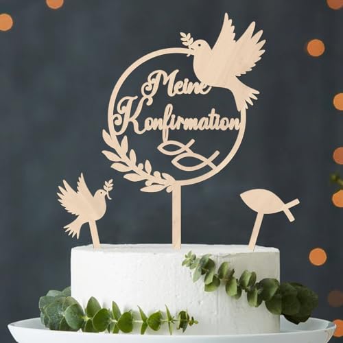 Tortendeko Konfirmation Holz, Cake Topper Meine Konfirmation, Taube Fisch Kuchen Deko Konfirmation, Torten Topper Meine Konfirmation, Tortendeko Konfirmation Mädchen Junge Konfirmation Torte Deko von Augesak