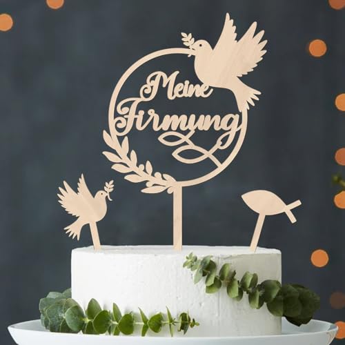 Tortendeko Firmung Holz, Cake Topper Meine Firmung, Tortendeko Firmung Mädchen Junge, Taube Fisch Torten Topper Meine Firmung Tortendeko, Kuchen Deko Firmung Tortenstecker Kuchendeko von Augesak