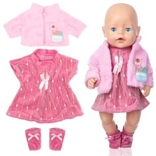 Puppenkleidung, Kleidung New Baby, Kleidung Outfits für Baby Puppen, Puppenzubehör mit Kleid Mantel Socke, Puppenkleider, Puppe Kleidung, Geschenke für Mädchen Jungen von Augesak