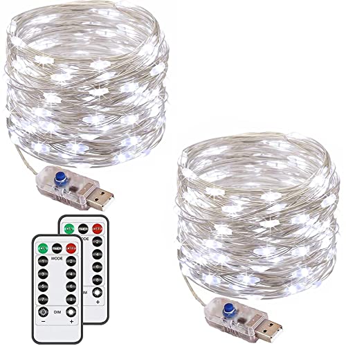 2 Stück LED Lichterkette, 120LED 12M / 40Ft 8 Modi USB lichterkette außen/innen Wasserdichte mit Fernbedienung für Schlafzimmer, Hof, Hochzeit, Weihnachten, DIY etc [Kaltes Weiß] von Augone