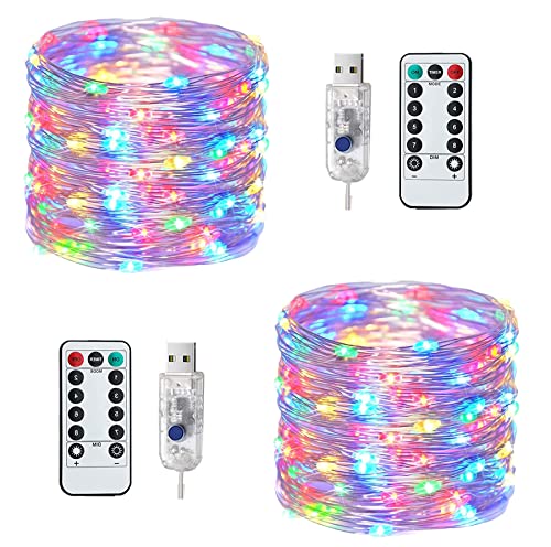 2 Stück LED Lichterkette, 120LED 12M / 40Ft 8 Modi USB lichterkette außen/innen Wasserdichte mit Fernbedienung für Schlafzimmer, Hof, Party, Hochzeit, Weihnachten, DIY etc [bunt] von Augone