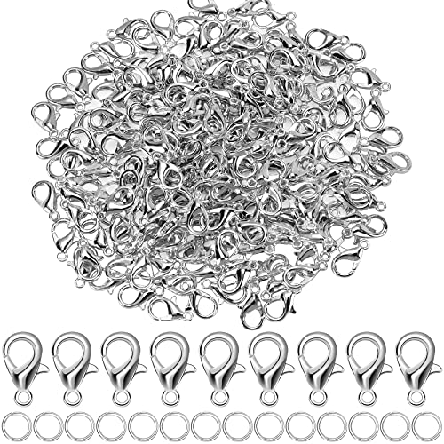 Augshy 200 Stück Karabinerverschlüsse Silber Schmuckverschlüsse mit 400 Stück Öffnen Biegeringe, Mini Ketten Verschlüsse für Halsketten Armband Ohrring Schmuckherstellung von Augshy