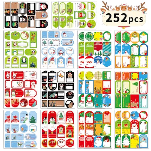 Augshy 252 Stück selbstklebende Etiketten, Weihnachten, Aufkleber Geschenk und Vornamen, selbstklebend, für Verpackung und Basteln von Weihnachten von Augshy