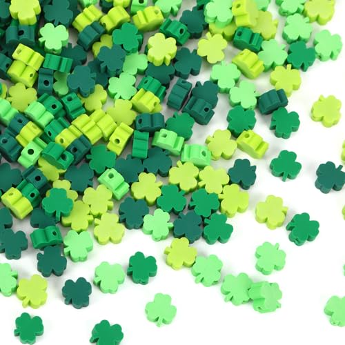 Augshy St. Patrick's Day Polymer-Ton-Perlen, 300 Stück, grüne Kleeblatt-Ton-Perlen, Heishi-Abstandshalter für Armbänder, Halsketten, Schmuckherstellung von Augshy