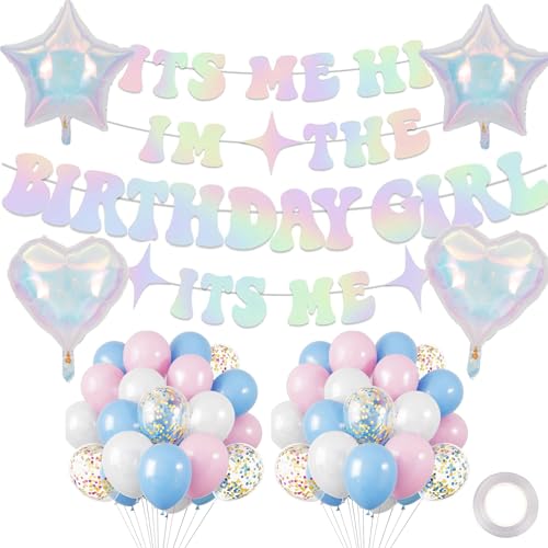 "It's Me Hi Im The Birthday Girl" Geburtstagsparty-Banner Luftballons Dekorationen Zubehör Set Rosa Glitzer Musik Geburtstag Banner Schild Party Favors Home Wall Decor von Augweyang