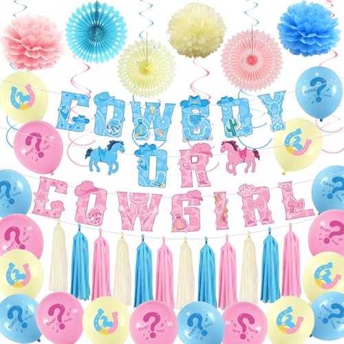 Party-Dekoration für Cowboy oder Cowgirl, mit Banner, hängende Wirbel-Luftschlangen, Blumen-Pom-Poms, Papierfächer, Quasten-Wimpelballons für Babyparty, Jungen, Mädchen, Party von Augweyang