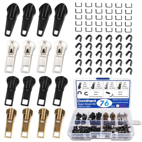 Auiremrti 76 Teiliges Reißverschluss Reparatur Set,#5 Reißverschluss-Ersatz,PP-Box-Verpackung Zipper Reparaturset,Zum Jacken,Mänteln,Stiefeln Zipper Ersatz von Auiremrti