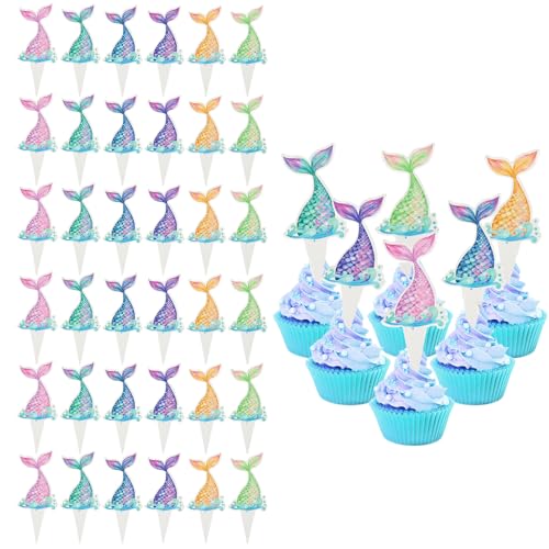 Auiremrti Meerjungfrau Tortendeko-36 Teiliges Set Mit Essbaren Zuckerauflegern Für Einschulung Und Geburtstage-Perfekte Dekoration Für Kuchen Cupcakes Muffins von Auiremrti