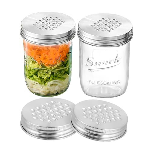 Auiremrti Rund Mason Jar Grater Lid-2 Stück 86mm Shredder Deckel Für Weithalsgläser-Edelstahl Reibeaufsatz Für Mason Jars-Schraubdeckel Für Käse,Gemüse Und Mehr von Auiremrti