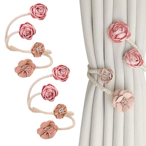 Auiremrti Vorhang Raffhalter, 2 Stück Rosa PfirsichblüteTwist Design Gardinenhalter, Dekorative Vorhanghalter Für Mädchenzimmer,Gardinenband Und Raffhalter Set von Auiremrti