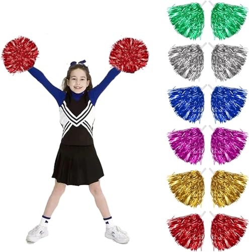 12 Stück Cheerleading Pompons,Bright Metallic Cheers Ball,Cheerleader Pompons Handblumen,Metallfolie Cheerleading Pom Poms für Sports Wettbewerb Karnevalspartys Verwendet von Auirshiky