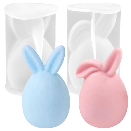 2 Stück Ostern Kaninchen Silikonform,Osterhase Silikonform,3D Osterhase Silikonform Kerzenformen Ostern Kaninchen,aufgerichteten und Gefalteten Ohren Hase DIY Silikonform,Silikonformen Gießformen Oste von Auirshiky