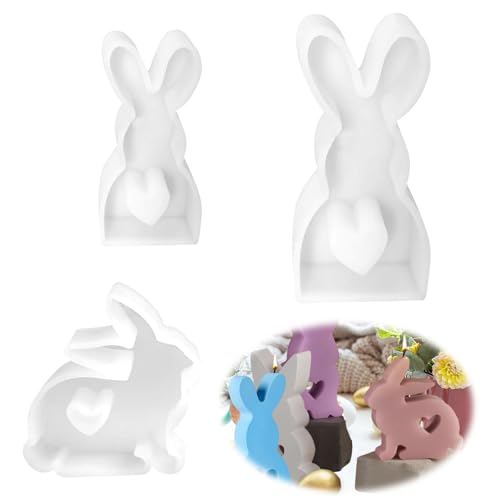 3 Stück Osterhase Silikonform, Ostern Hase Silikonformen Gießformen, 3D Kaninchen Gießform Ostern, Osterhase Silikonform for Gips, Sojawachs Kerzen, Ostergeschenke von Auirshiky