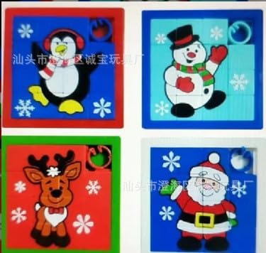 4 Stück Schiebepuzzle,Schiebepuzzle Kinder,Schiebe Puzzle als Kleinigkeiten für Adventskalender,Holz Schiebepuzzle für Kinder, Weihnachtsschiebepuzzle-Weihnachtsmann, Schneemann, Elch und Pingui von Auirshiky