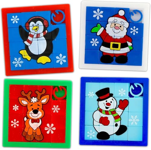 4 Stück Schiebepuzzle,Schiebepuzzle Kinder,Schiebe Puzzle als Kleinigkeiten für Adventskalender,Holz Schiebepuzzle für Kinder, Weihnachtsschiebepuzzle-Weihnachtsmann, Schneemann, Elch und Pingui von Auirshiky