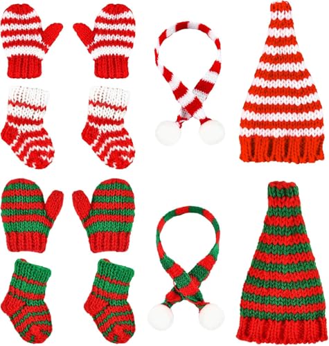 Auirshiky Mini Weihnachtsmütze und Schal Set, Mini-Weihnachtshandschuh für Weihnachten Heimdekoration, Gestrickte Mütze Weihnachtsfeierverzierung von Auirshiky