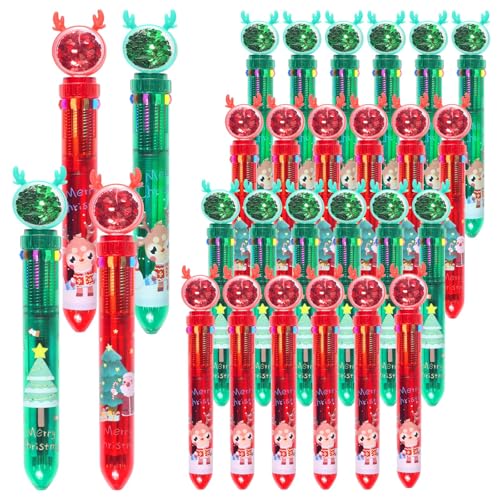 Auirshiky Weihnachts Kugelschreiber,Mehrfarbiger Einziehbarer Shuttle Stift,Weihnachtsbaum Schneemann Weihnachtsmann Tintenroller,Signaturstift,Weihnachtsbriefpapier Partygeschenke Tragbar von Auirshiky