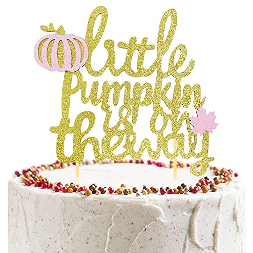 Little Pumpkin is on the Way Tortenaufsatz, Gold Pink Glitzer Kürbis Kuchen Topper für Herbst Thema Babyparty Party Dekoration von Aukolass