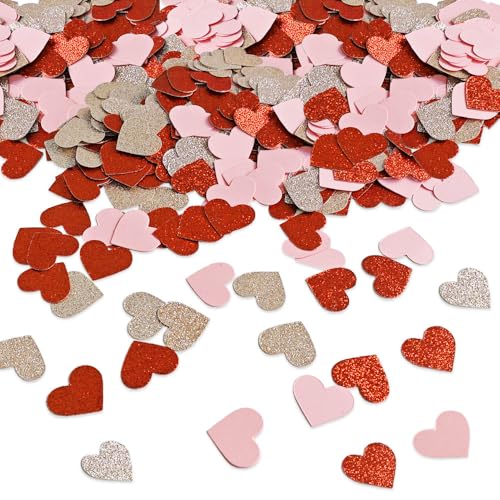 Valentinstag Herz Konfetti, 300pcs Valentinstag Glitzer Papier Konfetti für Valentinstag Hochzeit Brautparty Junggesellenabschied Dekoration (Rot) von Aukolass