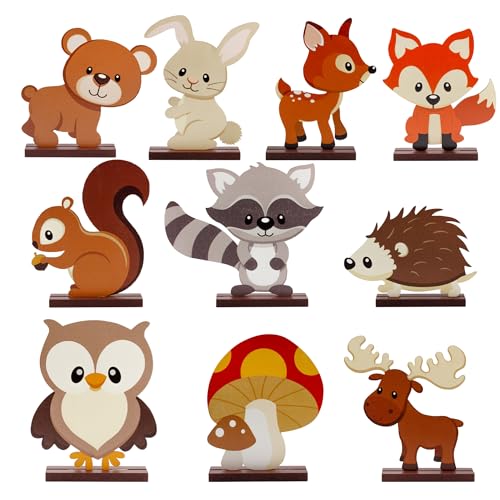 AuldHome Woodland Friends Cutouts mit Ständer, Holzfiguren, Waldtierfiguren, Fuchs, Eule, Hirsch, Bär, Hase, Elch usw., Party- und Heimdekoration von AuldHome Design