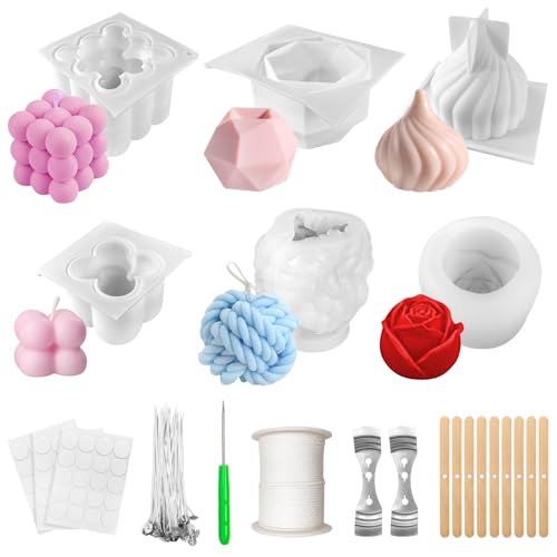 Aulese 6Pcs Kerzenform Bubble Kerzen Kit, 3D DIY Silikonform Kerzen Gießen Formen mit 61m Kerzendocht Set, Kerzenformen zum Gießen für DIY Aromatherapie Kerzen, Heimdekorationen von Aulese