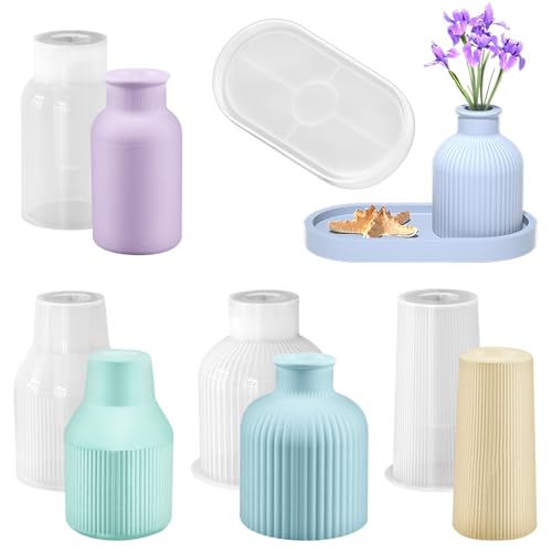 Aulese Vase Silikonform, 5 Stück DIY Gießformen Silikon, Blumenvase Silikonformen, Handgefertigte zur Herstellung von Stifthaltern Vasen, 4 Vase+1 Paletten von Aulese