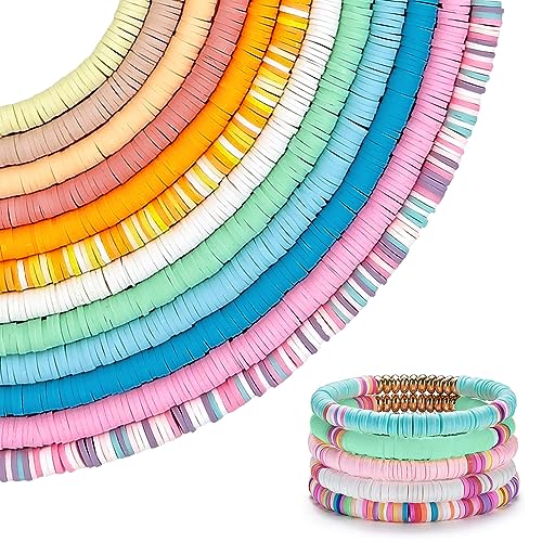 Clay Perlen, 4560 Stücke Heishi Perlen für Armbänder Selber Machen, 12 Stränge 6mm Flache Perlen zum Auffädeln Kinder, Bunte Basteln Beads Set für Schmuckherstellung, Armband, Halskette von Aulese