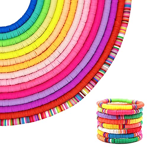 Clay Perlen, 5700 Stücke Heishi Perlen für Armbänder Selber Machen, 15 Farben 6mm Flache Perlen zum Auffädeln Kinder, Bunte Basteln Beads Set für Schmuckherstellung, Armband, Halskette von Aulese