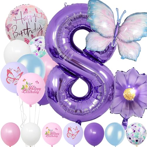 Geburtstagsdeko Mädchen 8 Jahre,Blau Lila Geburtstagsdeko Luftballon 8. Geburtstag,Kindergeburtstag Schmetterling Geburtstag Deko für Mädchen Jungen Geburtstags Festival Party Dekoration Geburtstagsdeko Mädchen 8 Jahre,Blau Lila Geburtstagsdeko Luftballon 8. Geburtstag,Kindergeburtstag Schmetterling Geburtstag Deko für Mädchen Jungen Geburtstags Festival Party Dekoration von Auliuse