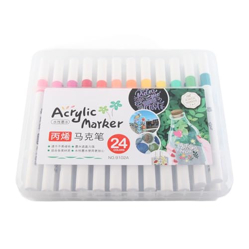 Aumotop Acrylfarben-Marker, Leuchtende Farben, Starke Deckkraft, Schnell Trocknend, Wasserfest, Graffiti-Marker, Glas-Acryl-Stifte (24 Farben) von Aumotop