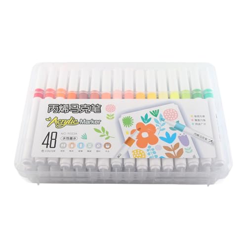 Aumotop Acrylfarben-Marker, Leuchtende Farben, Starke Deckkraft, Schnell Trocknend, Wasserfest, Graffiti-Marker, Glas-Acryl-Stifte (48 Farben) von Aumotop