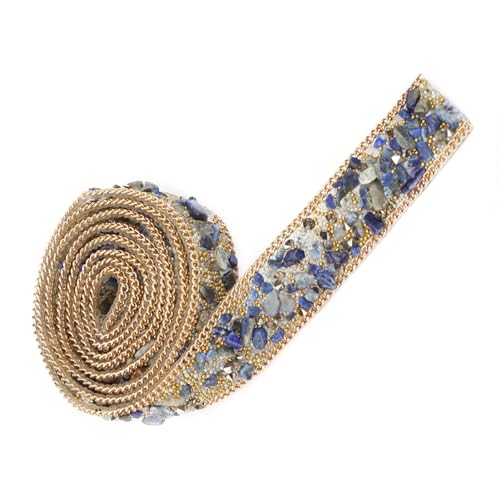 Kristall Perlen Strass Trim Eisen auf Patch für Kleidung Tasche Schuhe DIY Hochzeit Dekoration 1M (Blaue+goldene Reisperlen+goldene Kette) von Aumotop