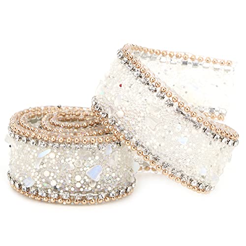 MESH WRAP ROLL CRYSTAL STRASS KETTENBAND DEKORATION FÜR HOCHZEITSACCESSOIRES (Protein-Diamant + Goldperlen-Diamantkette) von Aumotop