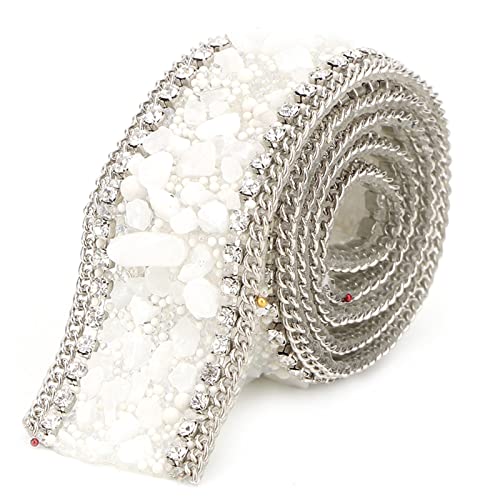 MESH WRAP ROLL CRYSTAL STRASS KETTENBAND DEKORATION FÜR HOCHZEITSACCESSOIRES (Weißer Stein + Silberkette, Diamantkette) von Aumotop