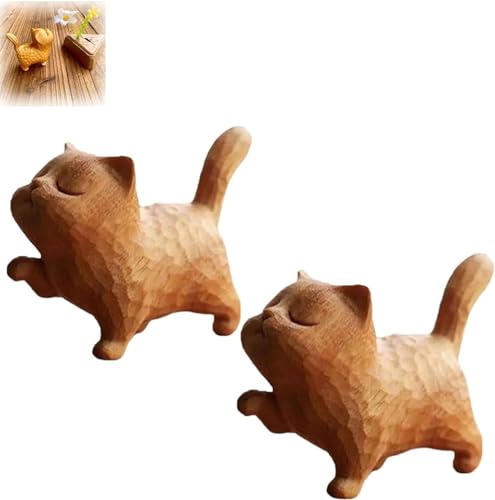 Aumude Kleine niedliche Holzkatze, geschnitztes Holzmodell, handgefertigte niedliche Katze, handgefertigte Holz-Katzenskulptur, Katzenfiguren, Heimdekoration, Miniatur-Katzen-Holzfigur, Geschenk, von Aumude