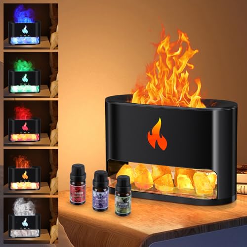 Auniq Flammen Aroma Diffuser mit 3 Ätherische Öle Set, 250ml Ultraschall Aromatherapie Diffuser Luftbefeuchter Diffuser mit Wasserlose Abschaltautomatik Duftöl Diffuser für Zuhause Office Schlafzimmer von Auniq