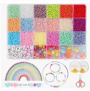 Aunor DIY Perlen-Kit mit 18 Farben, 3600+ Glasperlen, Regenbogenmusterführung, Schere und Zubehör von Aunor