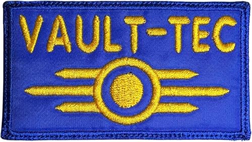 Fallout Vault TEC Patch blau/gelb – lustiger taktischer Militärmoral, bestickter Aufnäher, Hakenverschluss, Rückseite, gelb, blau von Aunuo