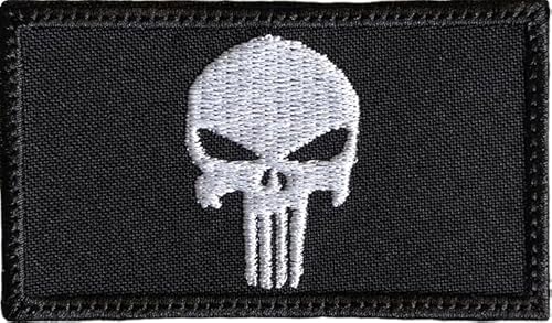 The Punisher Logo Skull Patch – Lustiger taktischer Militärmoral, bestickter Aufnäher, Hakenverschluss, Rückseite schwarzer Hintergrund von Aunuo