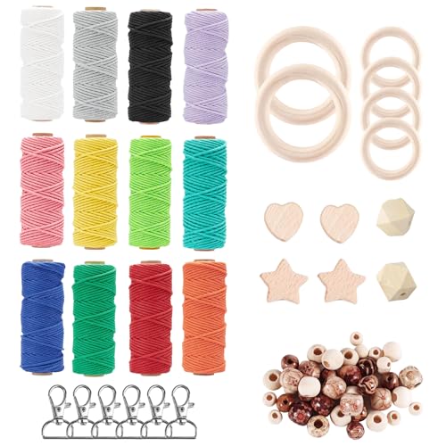 Auoketuo Makramee-Garn 2 mm x 50 m, Packung mit 12, mit 38 Stück Makramee Zubehör Baumwollkordel Set für DIY-Handwerk Stricken Bob Dekoration Wandbehang Dekoration Wohnzimmer Balkon Schlafzimmer. von Auoketuo