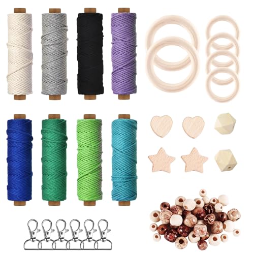 Auoketuo Makramee Garn 3mm x 50M, 8 Stück Baumwollgarn Baumwollkordel Baumwollseil Baumwollschnur Macrame Garn für DIY Handwerk Basteln Stricken Boho Deko Wandbehang Dekoration Wohnzimmer von Auoketuo