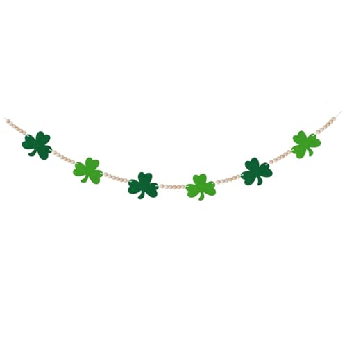 Auony Ostern Wimpelkette Banner, 1,3 m Ostern Holzperlen Banner Girlande mit Häschen Wimpel für Ostern Party Dekoration (St. Patrick's Day Banner) von Auony