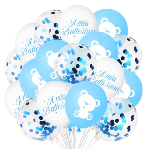 30 Stück Luftballons Taufe, Bär Il Mio Battesimo, 12 Zoll Ballons Weiß Blau Konfetti, für Taufe Deko Babyparty Dekoration von Aurasky