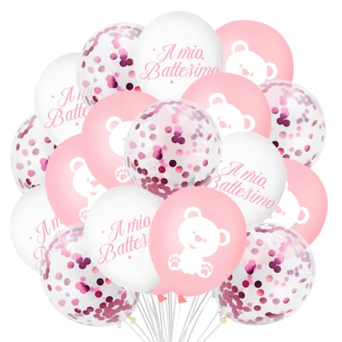 30 Stück Luftballons Taufe, Bär Il Mio Battesimo, 12 Zoll Ballons Weiß Rosa Konfetti, für Taufe Deko Babyparty Dekoration von Aurasky