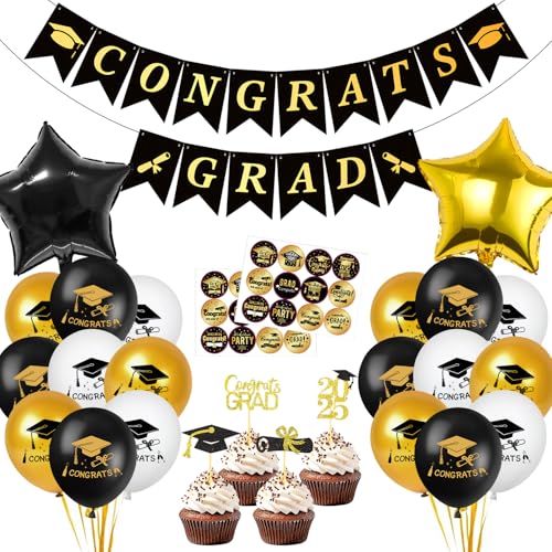 Abitur 2025 Deko, ABI Luftballon, Tortendeko Abitur 2025, Schwarz Gold Ballon mit Congratulations Banner, Abschluss Deko, Abschlussfeier Deko, Graduation Deko Abitur 2025 Deko, ABI Luftballon, Tortendeko Abitur 2025, Schwarz Gold Ballon mit Congratulations Banner, Abschluss Deko, Abschlussfeier Deko, Graduation Deko von Aurasky