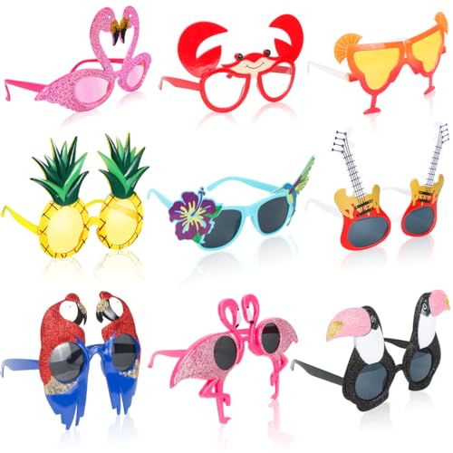 Aurasky Lustige Sonnenbrille 9 Paar, Hawaiian Partybrille, Luau Party Sonnenbrille, Hawaiian Tropical Party Brille, Witzige Sonnenbrillen, Neuheit Partyzubehör Dekoration für Kinder Erwachsene von Aurasky