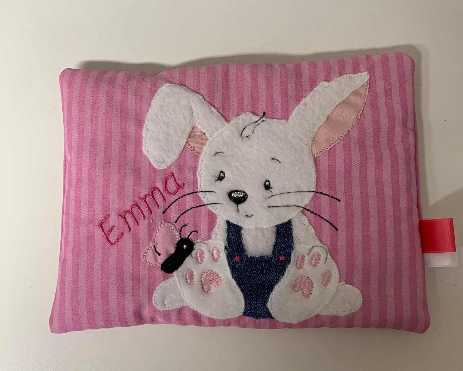 Körnerkissen Mit Hase Rosa Gestreift Personalisiertes Geschenkgeschenk Zur Geburtgeschenk Taufe Wärmekissen von AureaArtisShop