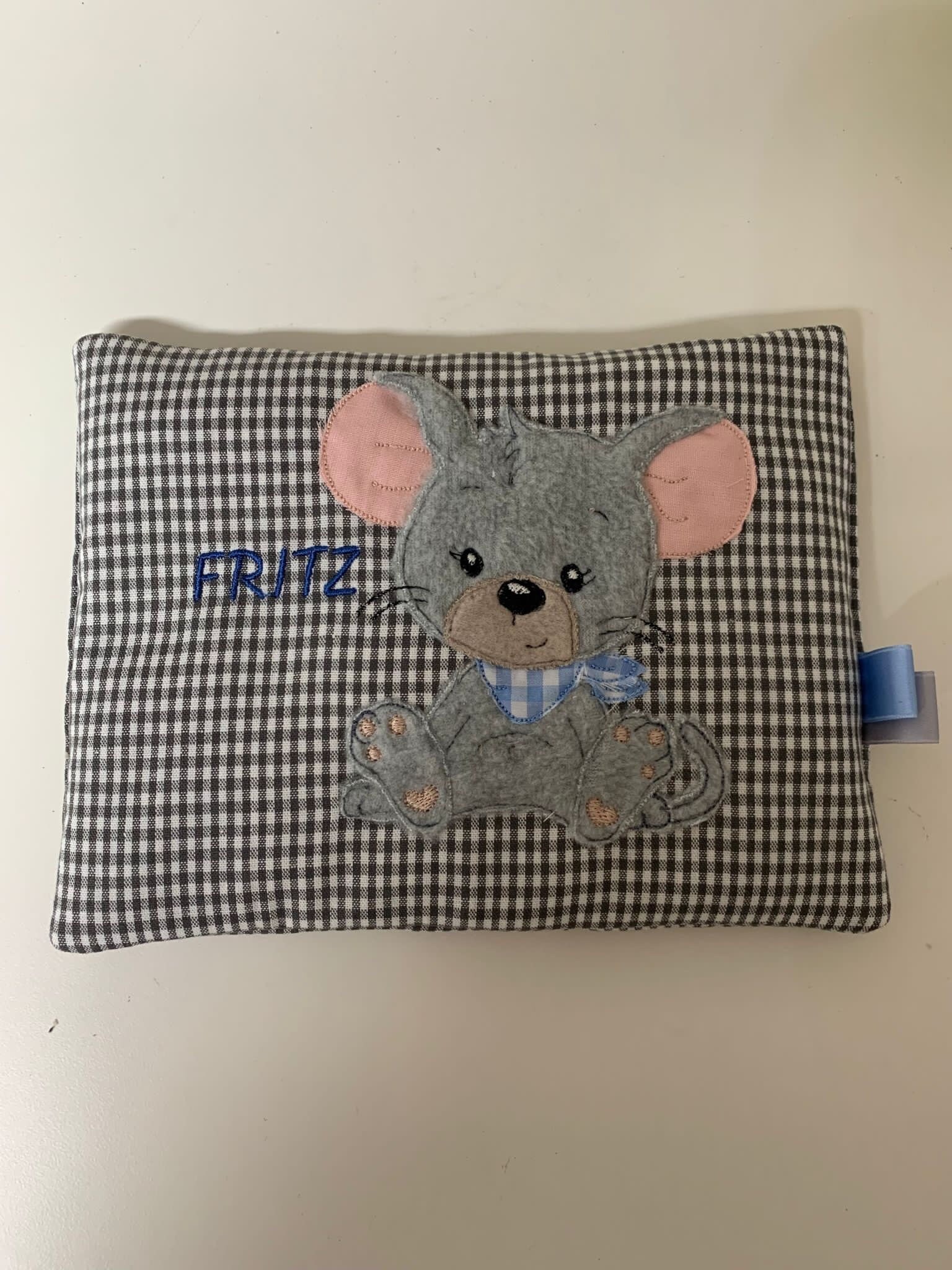 Körnerkissen Mit Maus Grau Kariert Personalisiertes Geschenkgeschenk Zur Geburtgeschenk Taufe Wärmekissen von AureaArtisShop